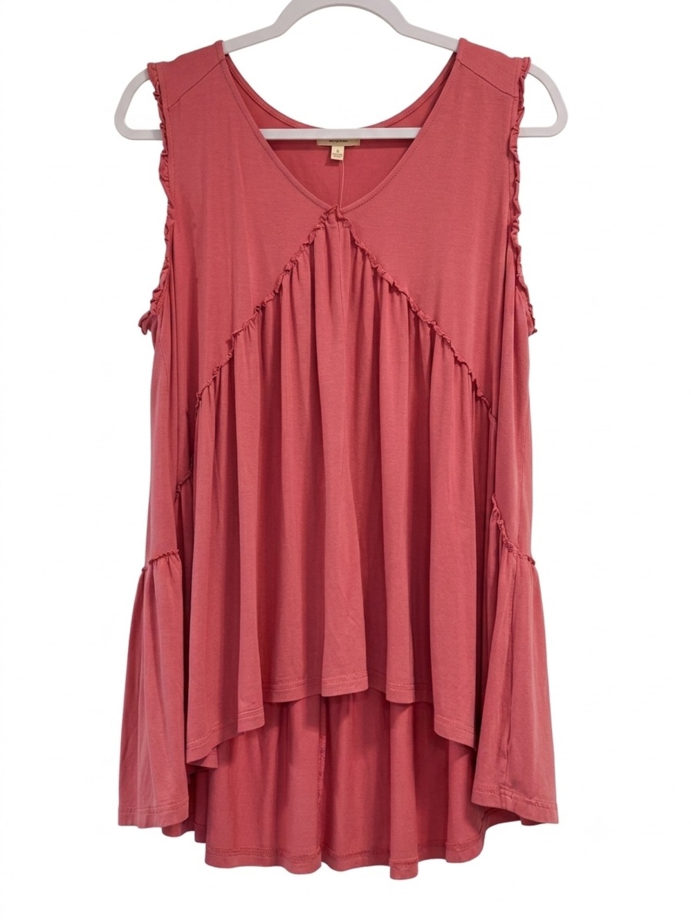 KORI Sleeveless Ruffle Trim Swing Tank Top - Dusty Rose